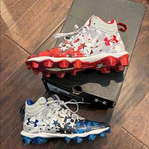 Under Armour Kids' Red and Blue Football Cleats Spotlight Fran3 JR RM USA